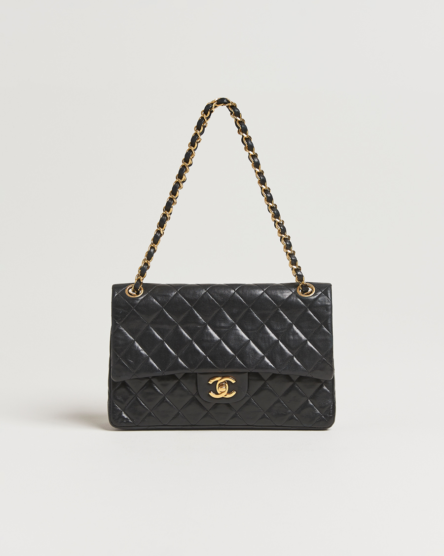 Uomini | Chanel Pre-Owned Classic Double Flap Medium Lambskin Black | Chanel Pre-Owned | Classic Double Flap Medium Lambskin Black
