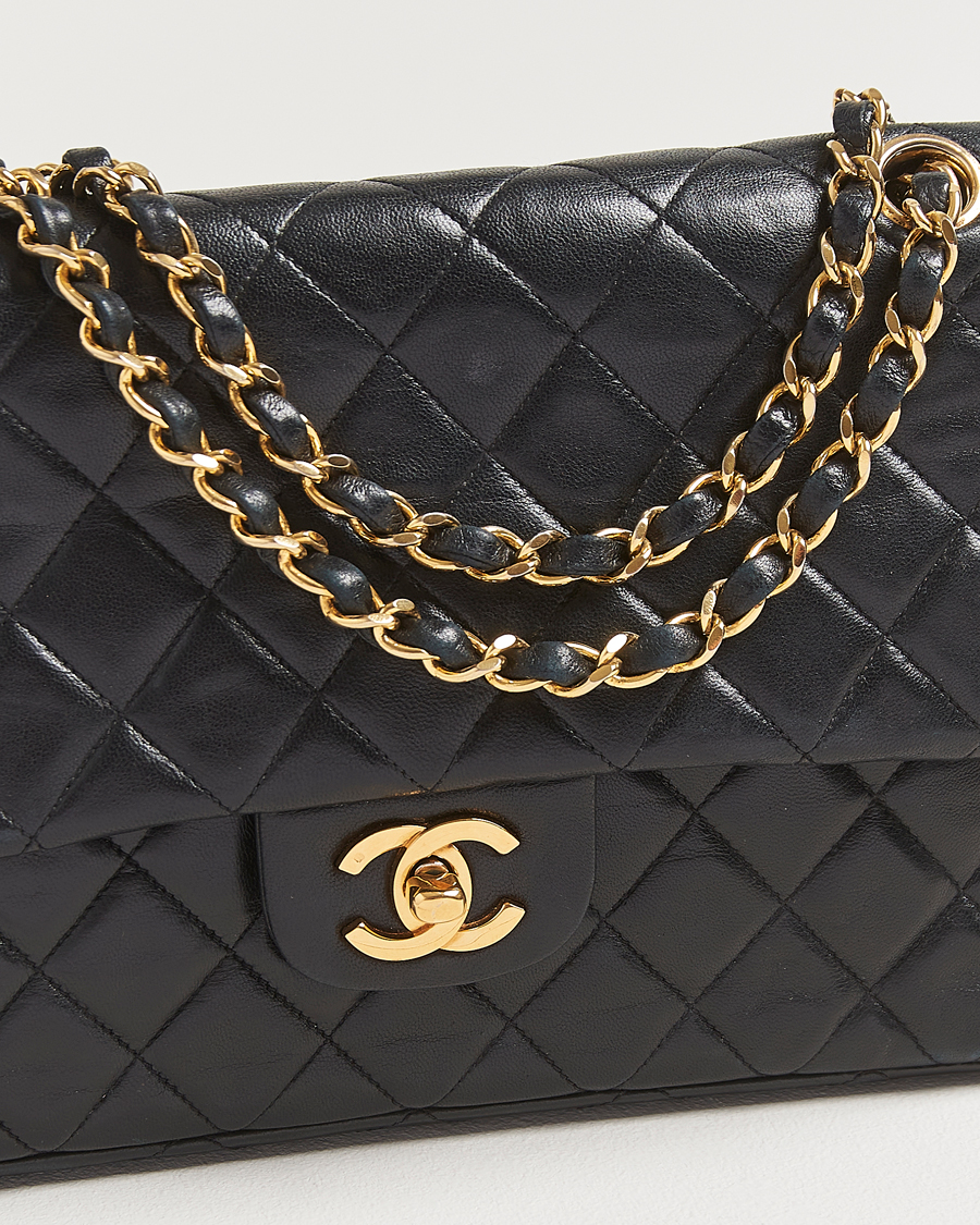 Uomini | Chanel Pre-Owned Classic Double Flap Medium Lambskin Black | Chanel Pre-Owned | Classic Double Flap Medium Lambskin Black