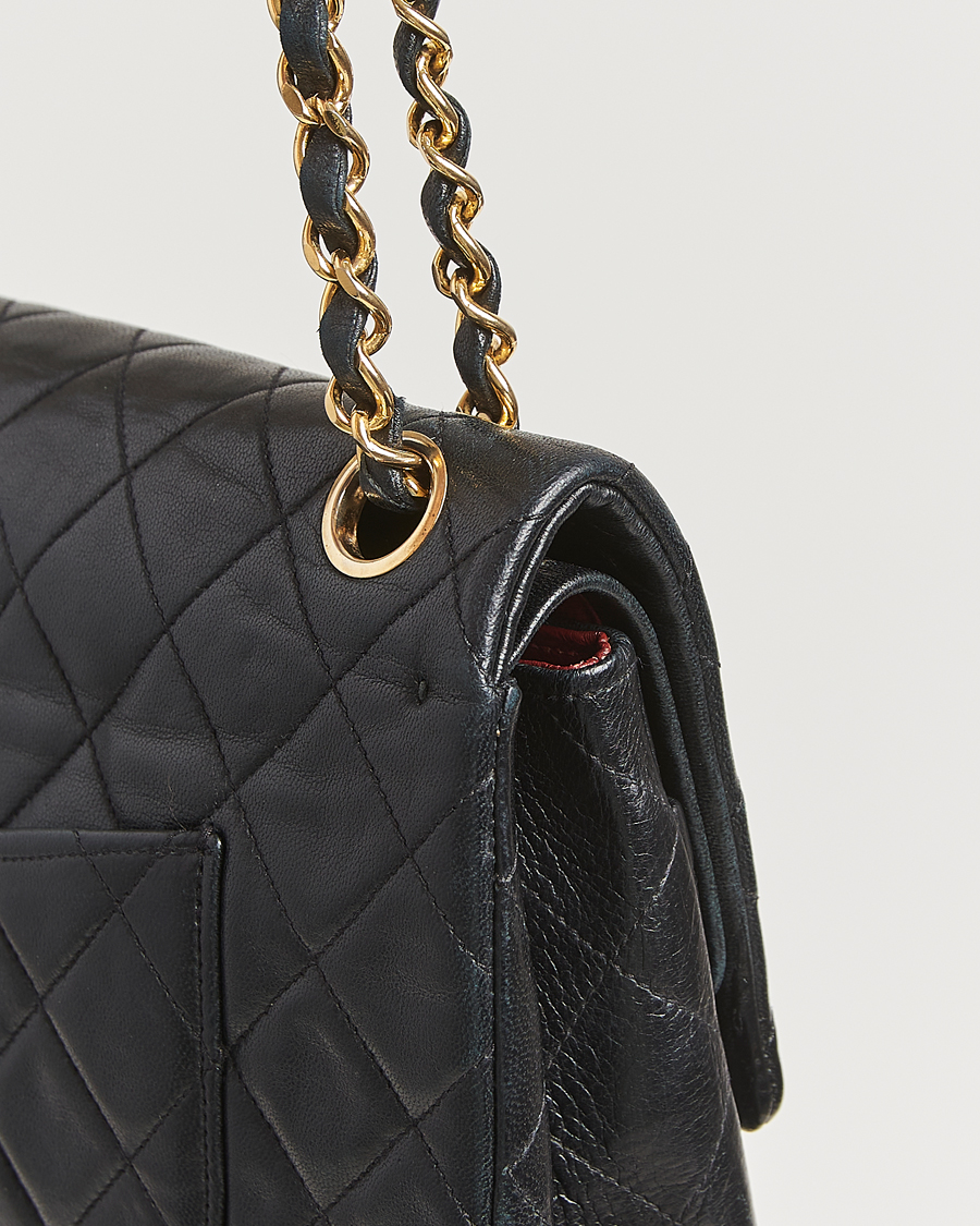 Uomini | Chanel Pre-Owned Classic Double Flap Medium Lambskin Black | Chanel Pre-Owned | Classic Double Flap Medium Lambskin Black