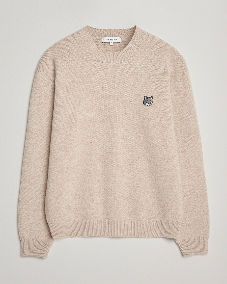 Uomini | Maglieria | Maison Kitsuné | Grey Fox Head Milano Lambswool Sweater Tan Beige