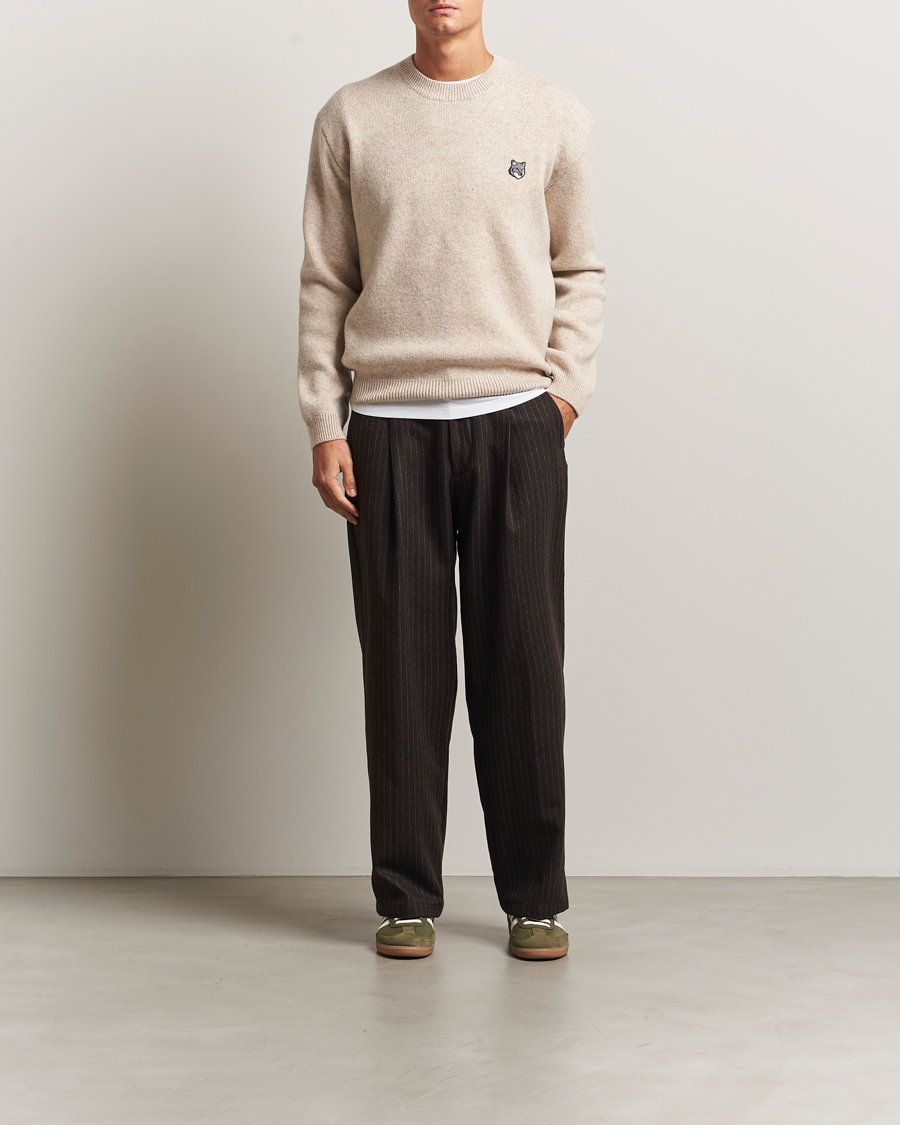 Uomini | Maglieria | Maison Kitsuné | Grey Fox Head Milano Lambswool Sweater Tan Beige