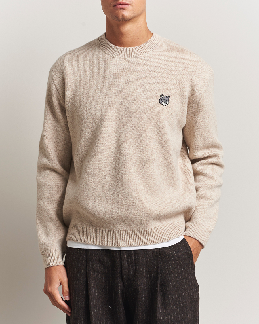 Uomini | Maglieria | Maison Kitsuné | Grey Fox Head Milano Lambswool Sweater Tan Beige