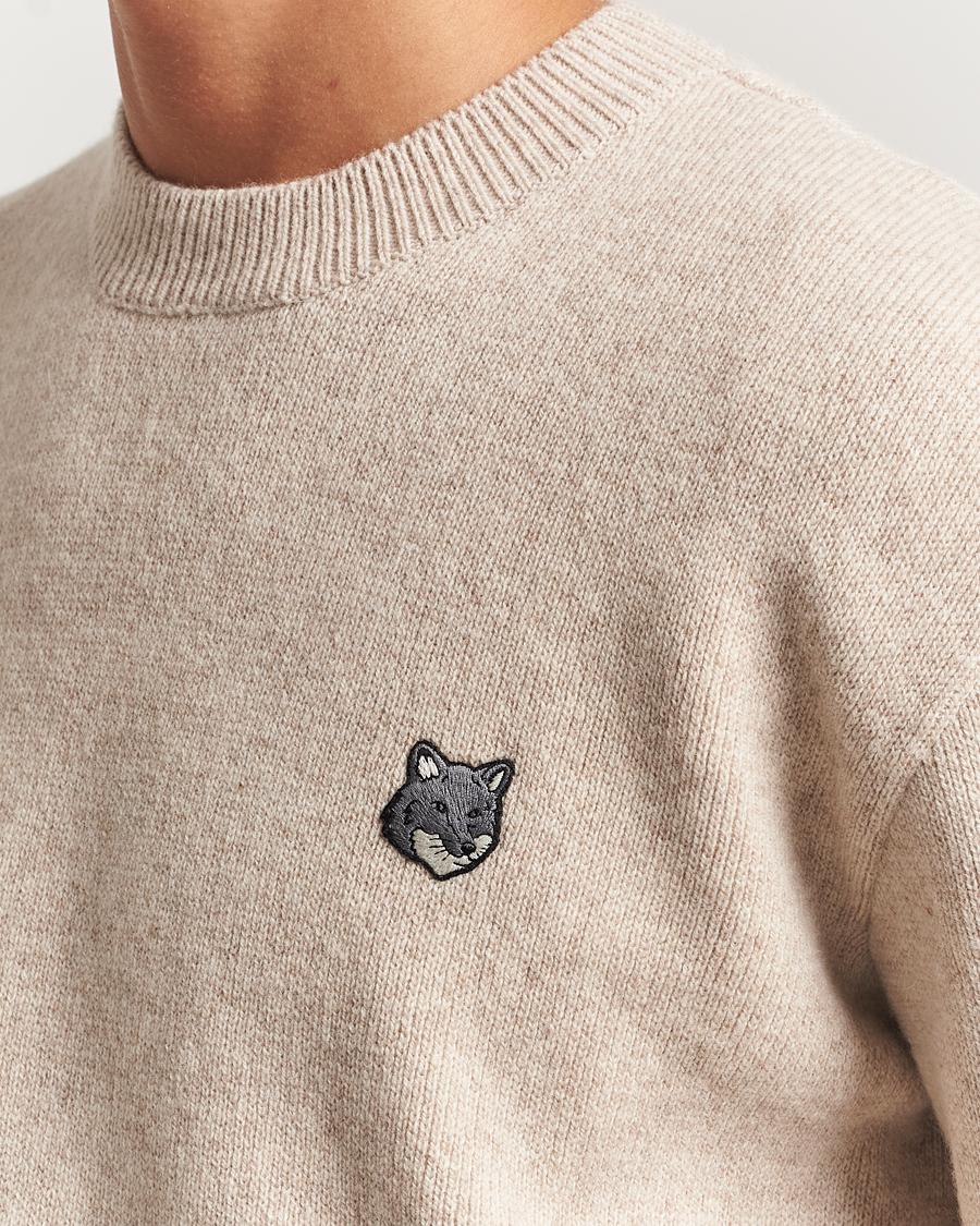 Uomini | Maglieria | Maison Kitsuné | Grey Fox Head Milano Lambswool Sweater Tan Beige