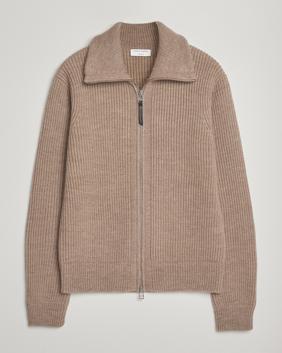 Uomini | Maglieria | Tiger of Sweden | Niall Heavy Wool Full Zip Beige Melange