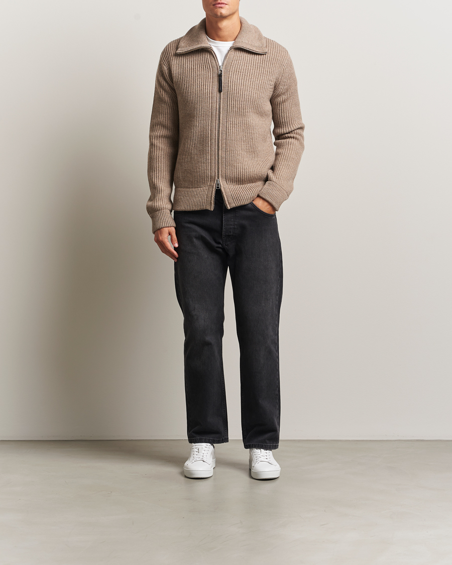Uomini | Maglieria | Tiger of Sweden | Niall Heavy Wool Full Zip Beige Melange
