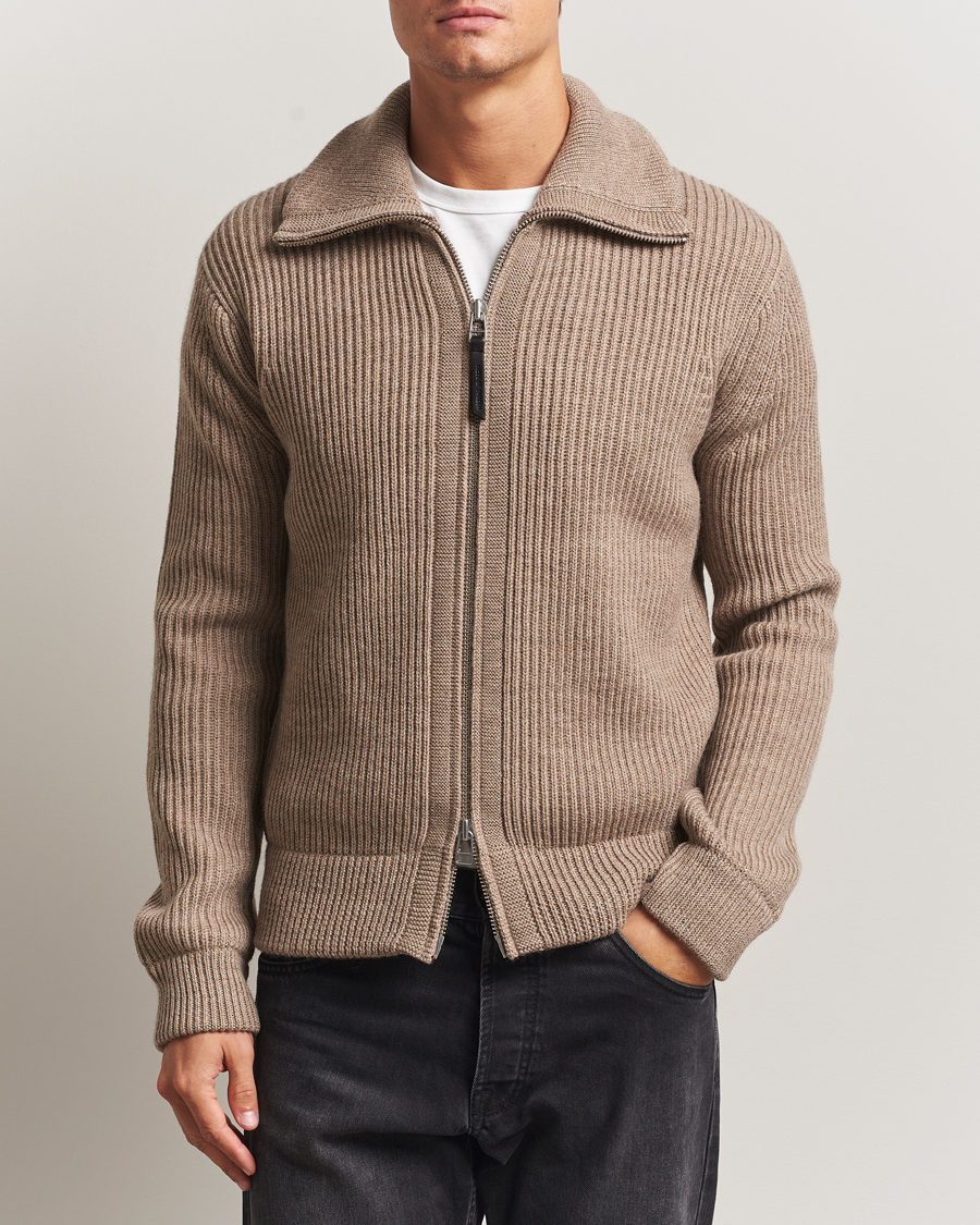 Uomini | Maglieria | Tiger of Sweden | Niall Heavy Wool Full Zip Beige Melange