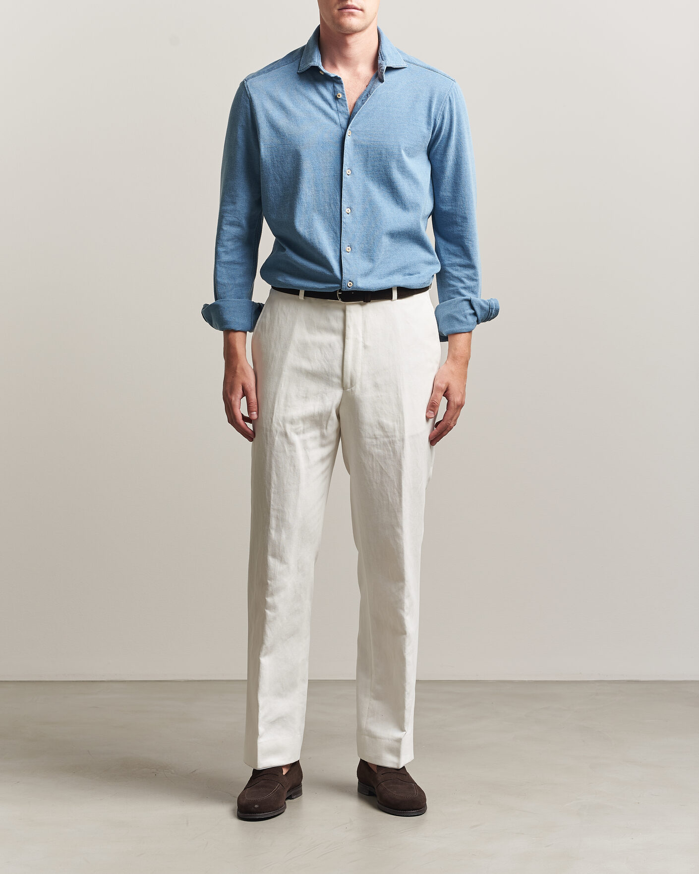 Uomini | Camicie | Stenströms | Jersey Denim Shirt Blue