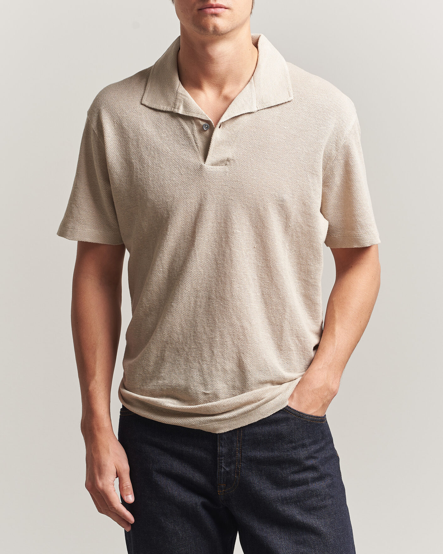 Uomini | Polo | Sunspel | Linen Pique Polo Hazelwood