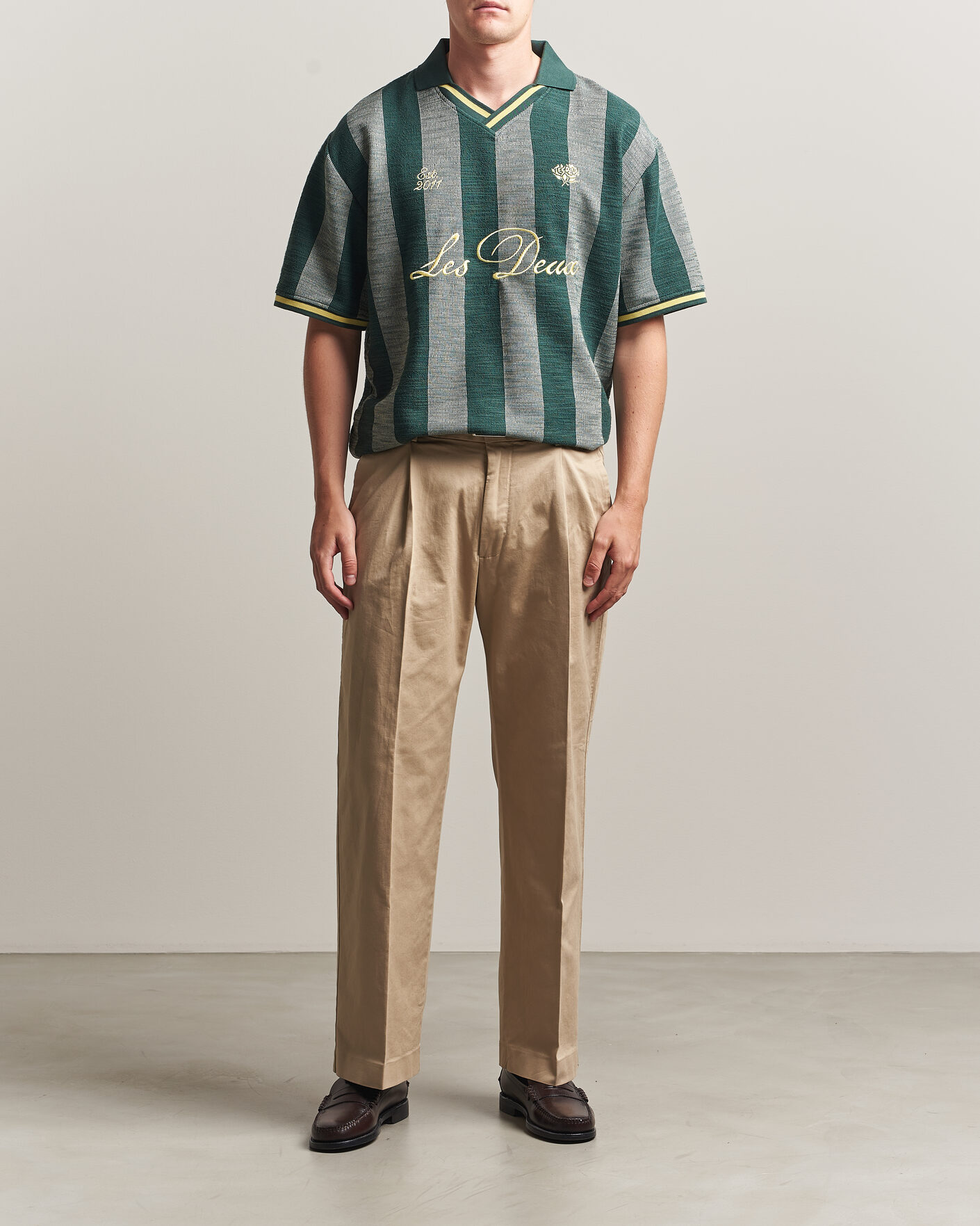 Uomini | Polo | LES DEUX | Stripe Jacquard Football Jersey Pine Green
