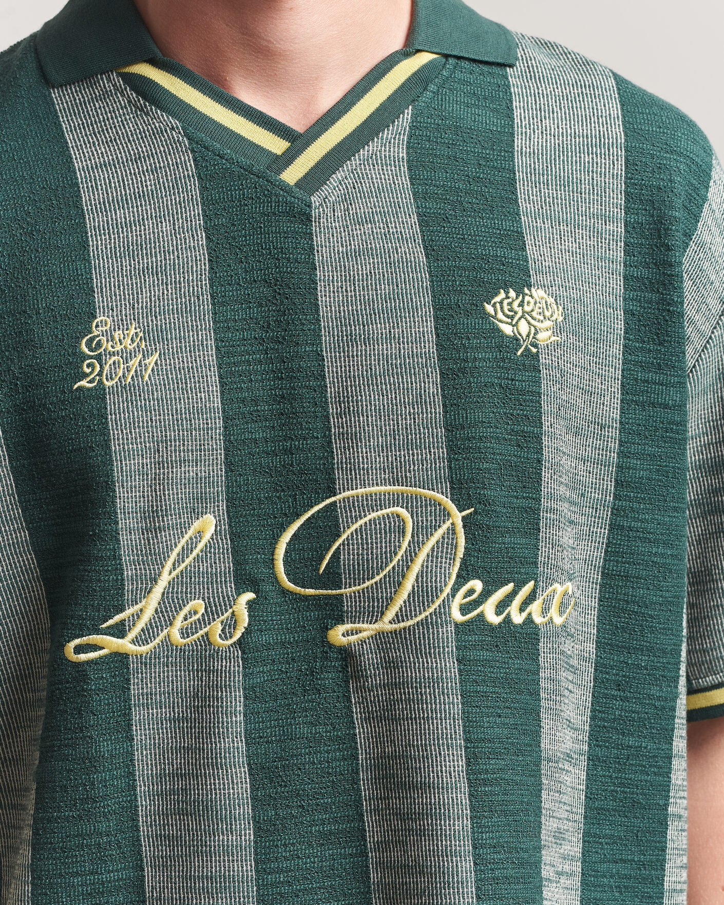 Uomini | Polo | LES DEUX | Stripe Jacquard Football Jersey Pine Green
