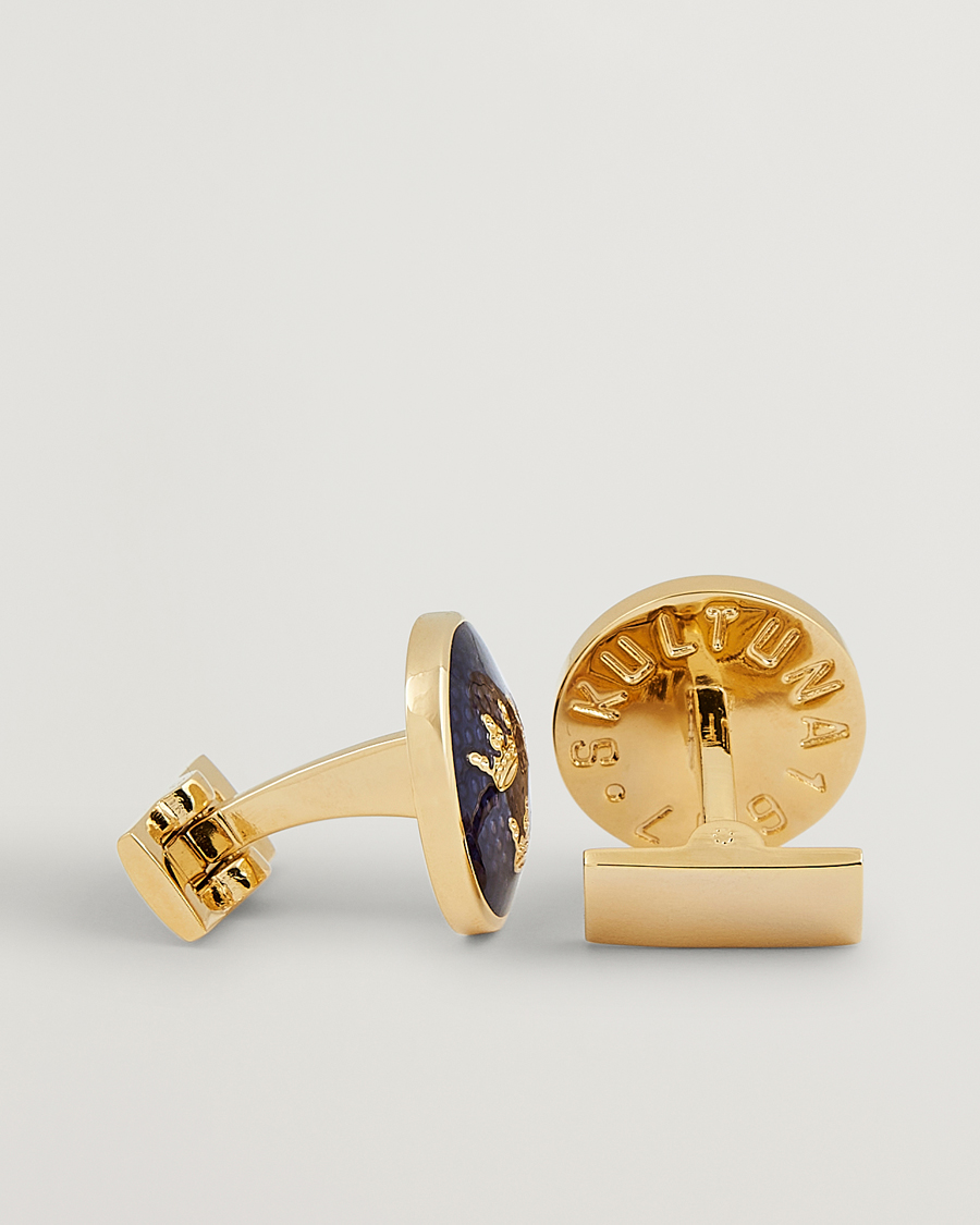 Uomini | Cravatta nera | Skultuna | Cuff Links Tre Kronor Gold/Royal Blue