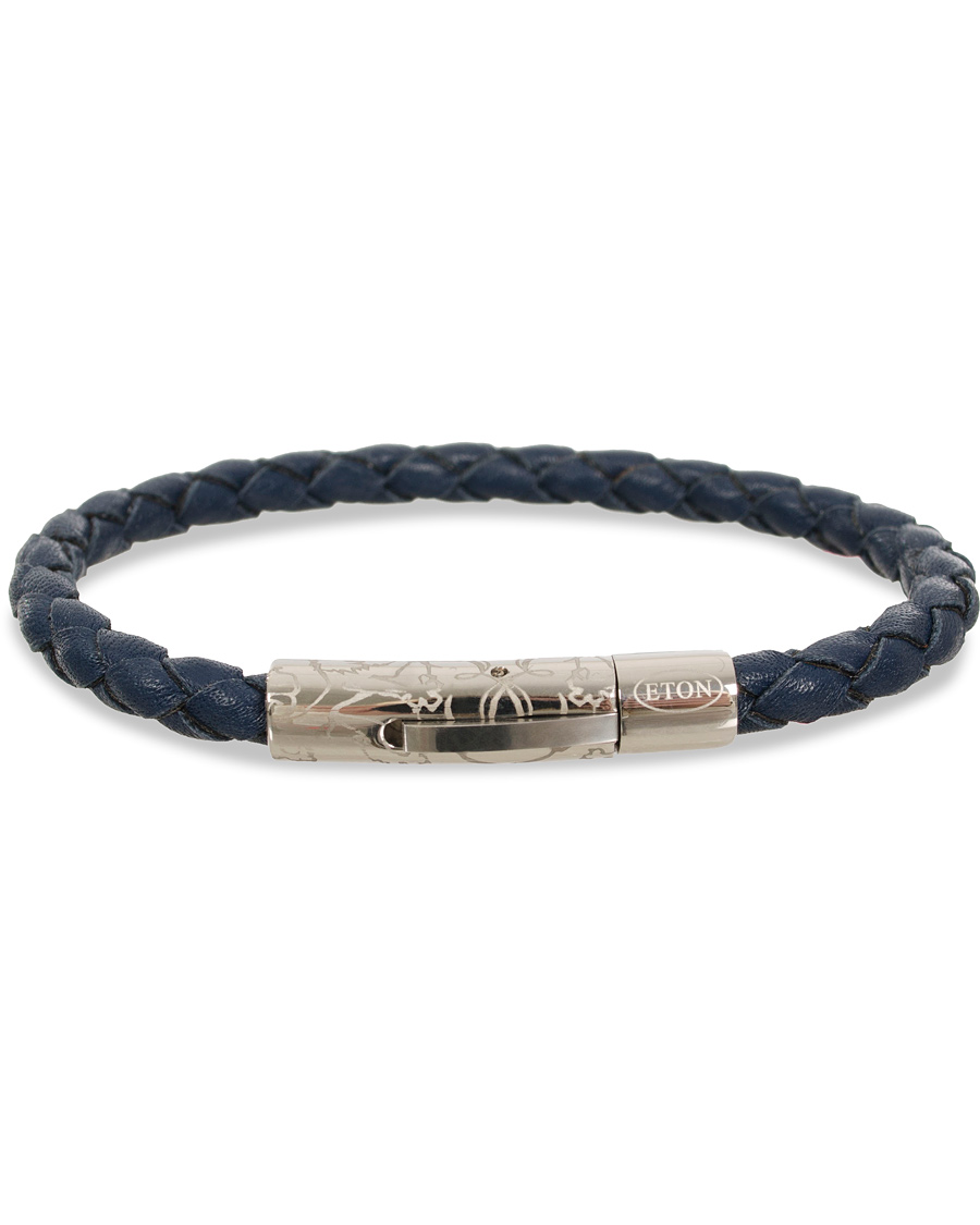 Uomini | Eton Braided Leather Bracelet Navy | Eton | Braided Leather Bracelet Navy