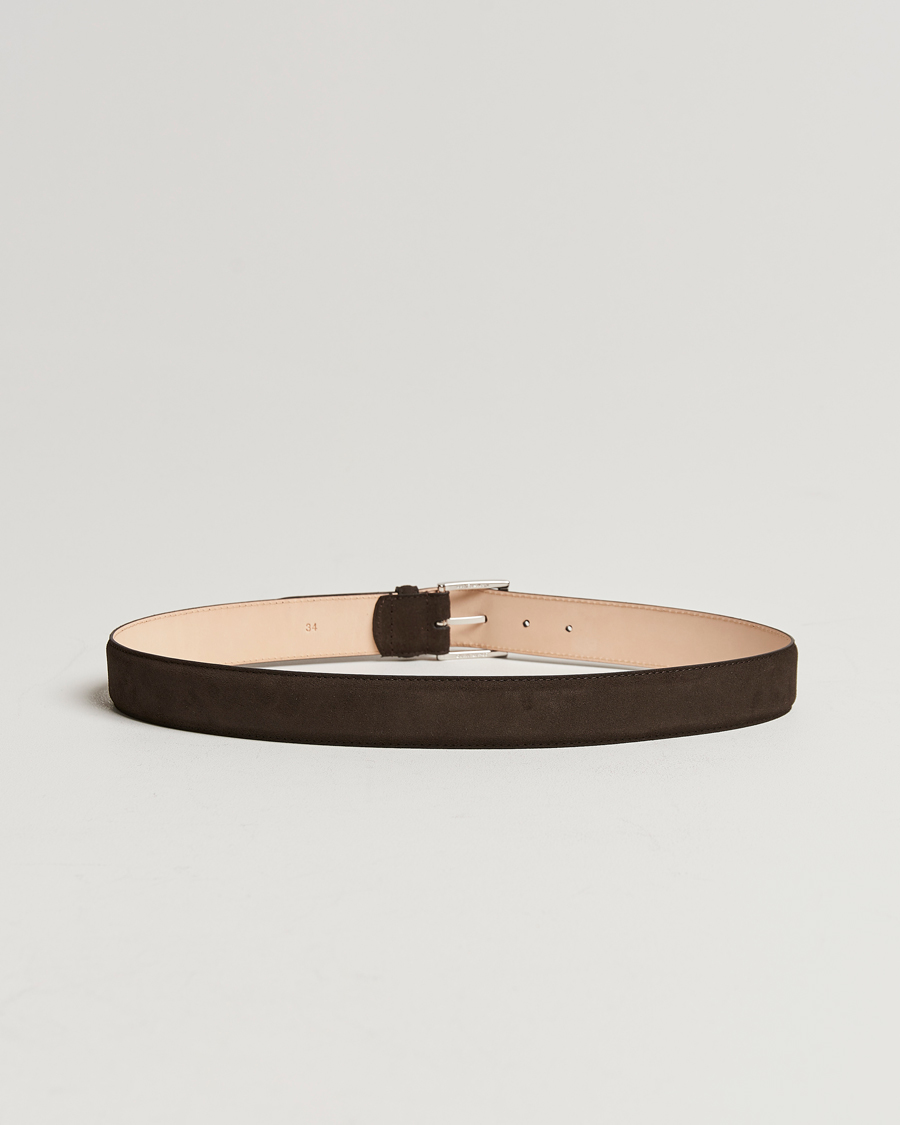 Uomini | Crockett & Jones | Crockett & Jones | Belt 3,2 cm Dark Brown Suede