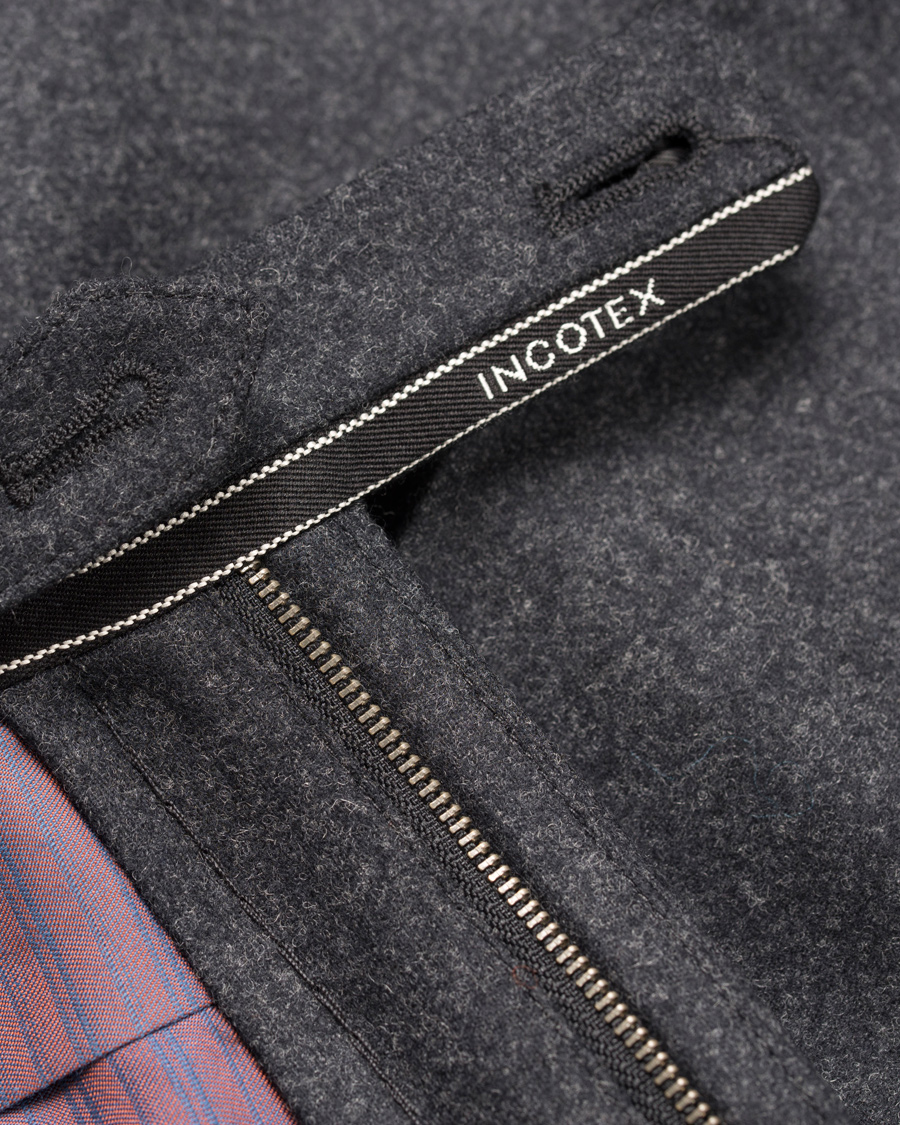 Uomini | Pantaloni | Incotex | Super 100's Flannel Trousers Dark Grey