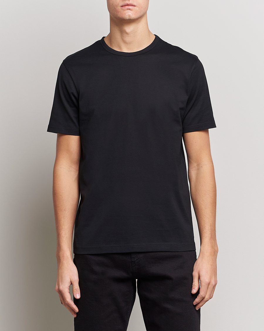 Uomini | Magliette nere | Sunspel | Crew Neck Cotton Tee Black