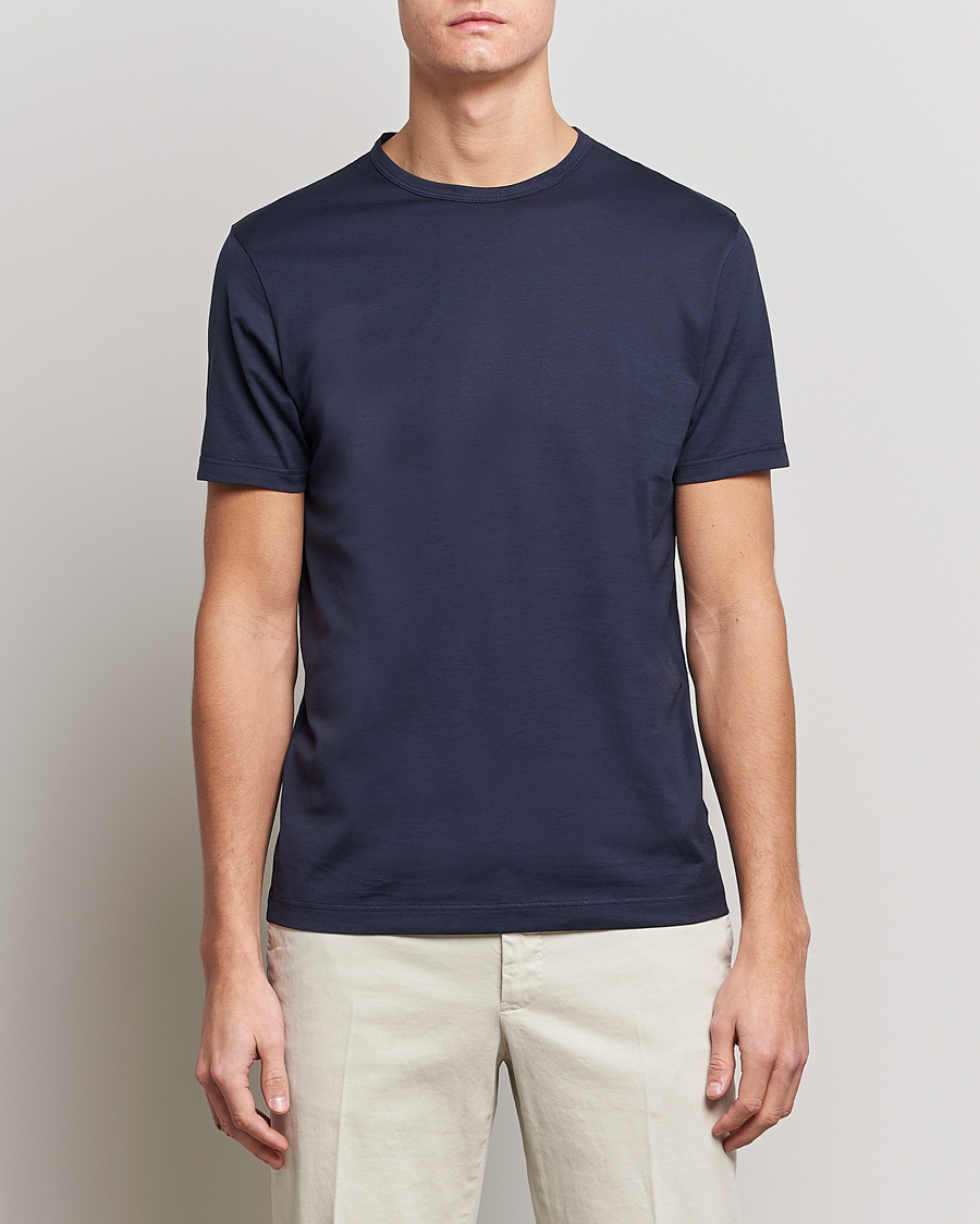 Uomini |  | Sunspel | Crew Neck Cotton Tee Navy