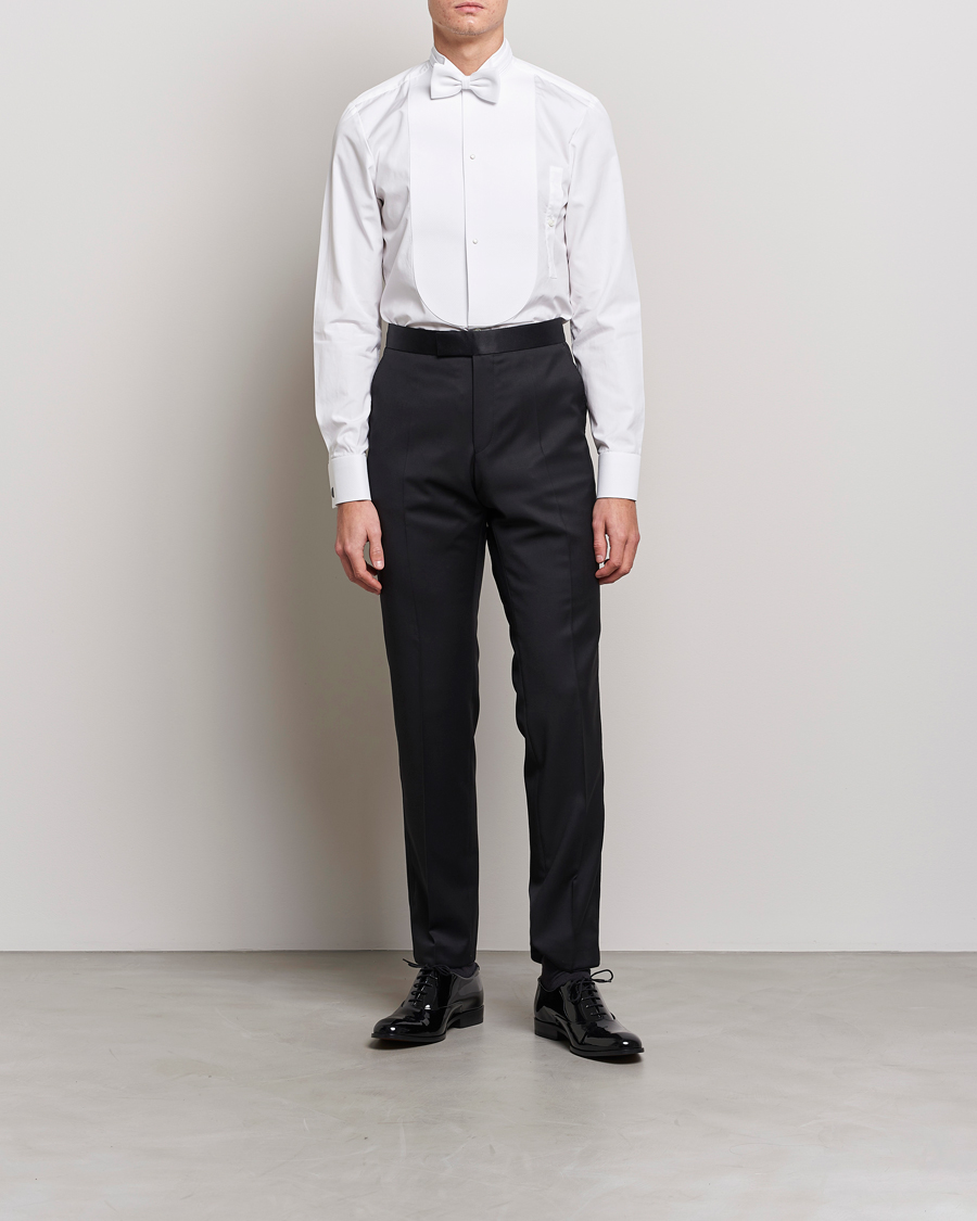 Uomini | Cravatta nera | Stenströms | Slimline Astoria Stand Up Collar Evening Shirt White