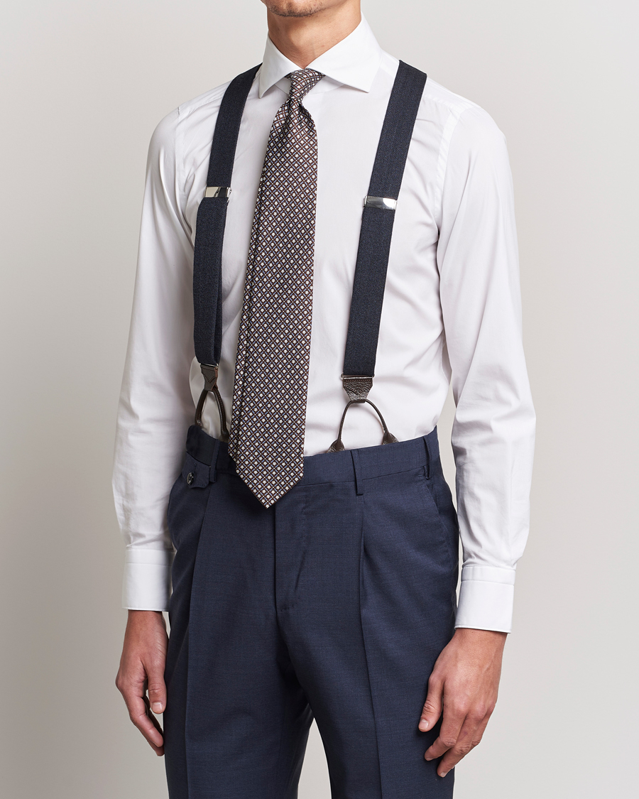 Uomini | Bretelle | Albert Thurston | Herringbone Braces 40mm Dark Blue 