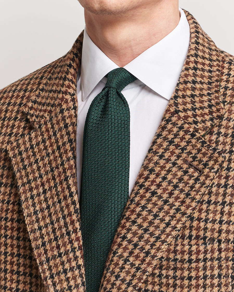 Uomini | Accessori | Drake\'s | Large Knot Handrolled Grenadine Silk Tie Green