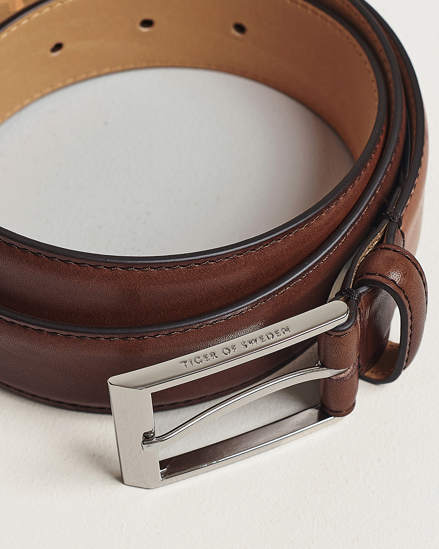 Uomini | Abito scuro | Tiger of Sweden | Helmi Leather 3,5 cm Belt Brown