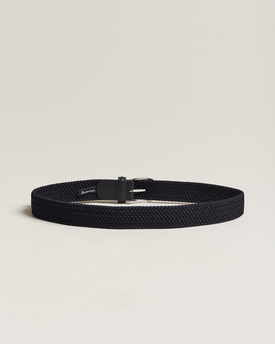 Uomini | Italian Department | Anderson\'s | Stretch Woven 3,5 cm Belt Navy