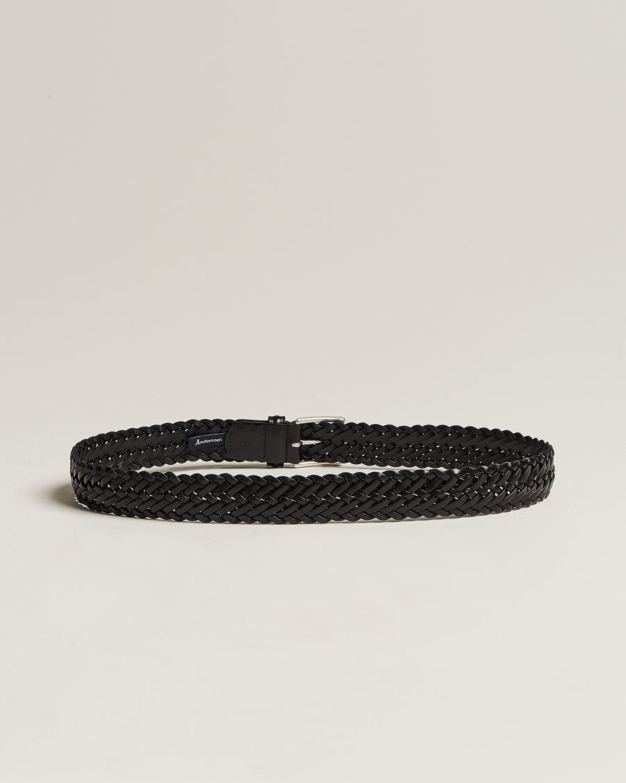 Uomini | Anderson's | Anderson\'s | Woven Leather 3,5 cm Belt Tanned Black