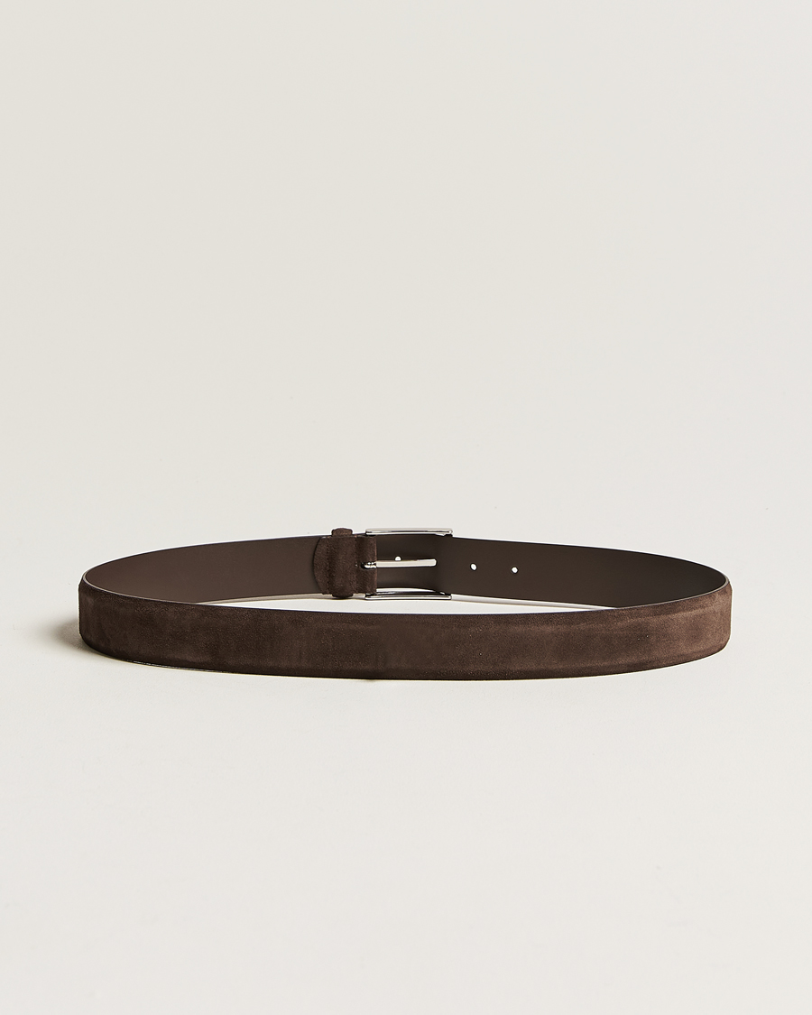 Uomini | Accessori | Anderson\'s | Calf Suede 3,5 cm Belt Dark Brown