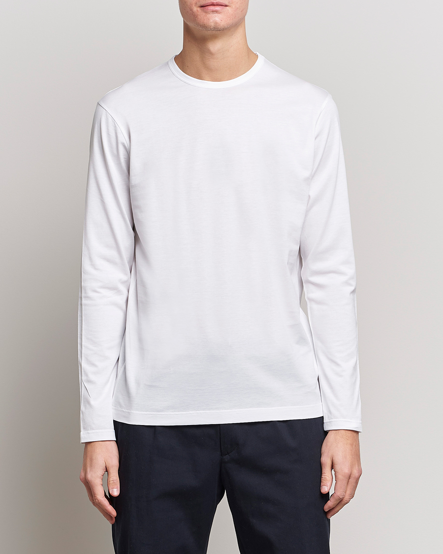 Uomini | Abbigliamento loungewear | Sunspel | Long Sleeve Crew Neck Cotton Tee White