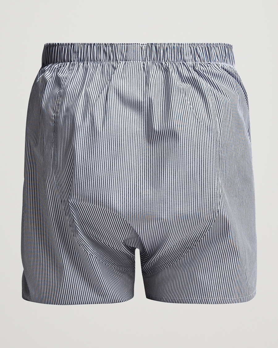 Uomini |  | Sunspel | Classic Woven Cotton Boxer Shorts White/Light Blue