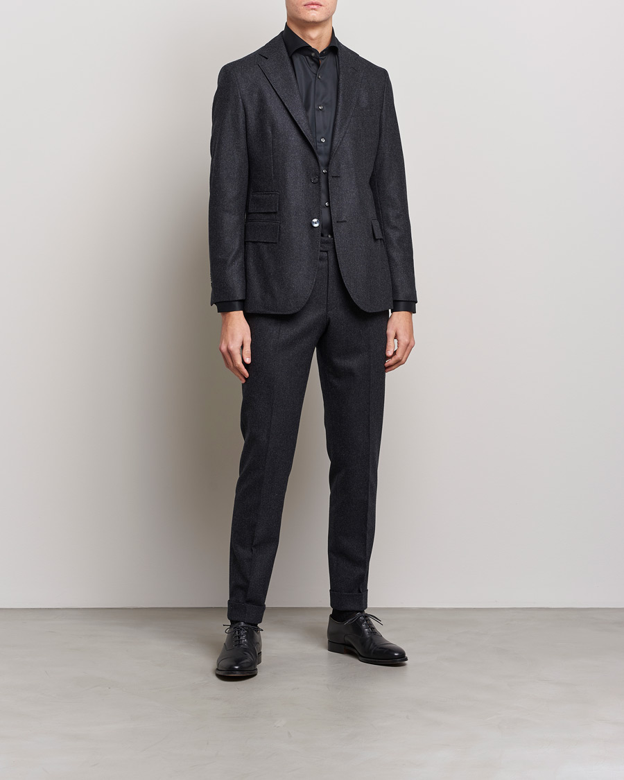 Uomini | Business & Beyond | Stenströms | Fitted Body Contrast Shirt Black