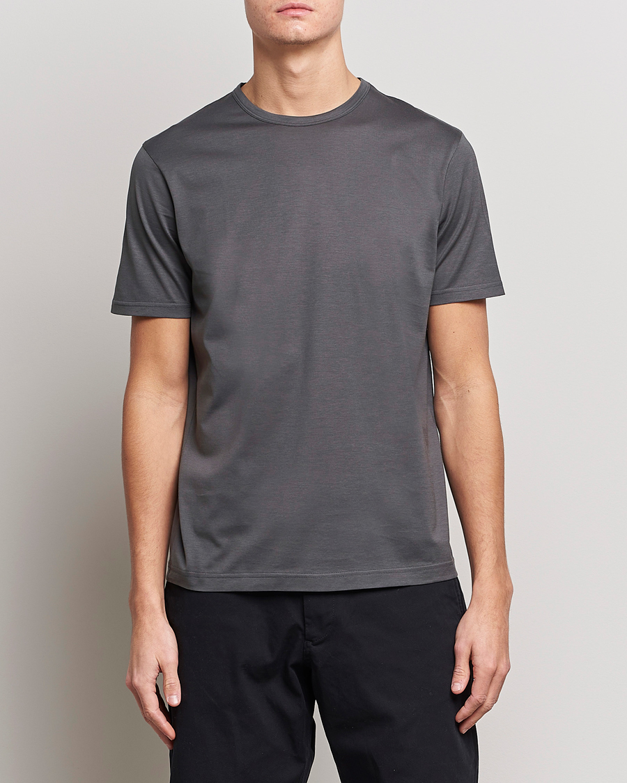 Uomini | Sunspel | Sunspel | Crew Neck Cotton Tee Charcoal