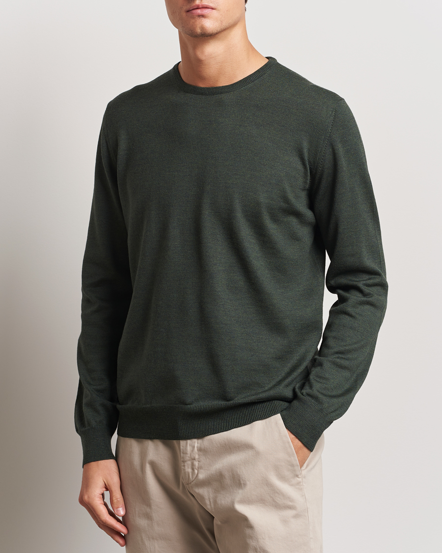 Uomini |  | Gran Sasso | Merino Fashion Fit Crew Neck Pullover Olive Green