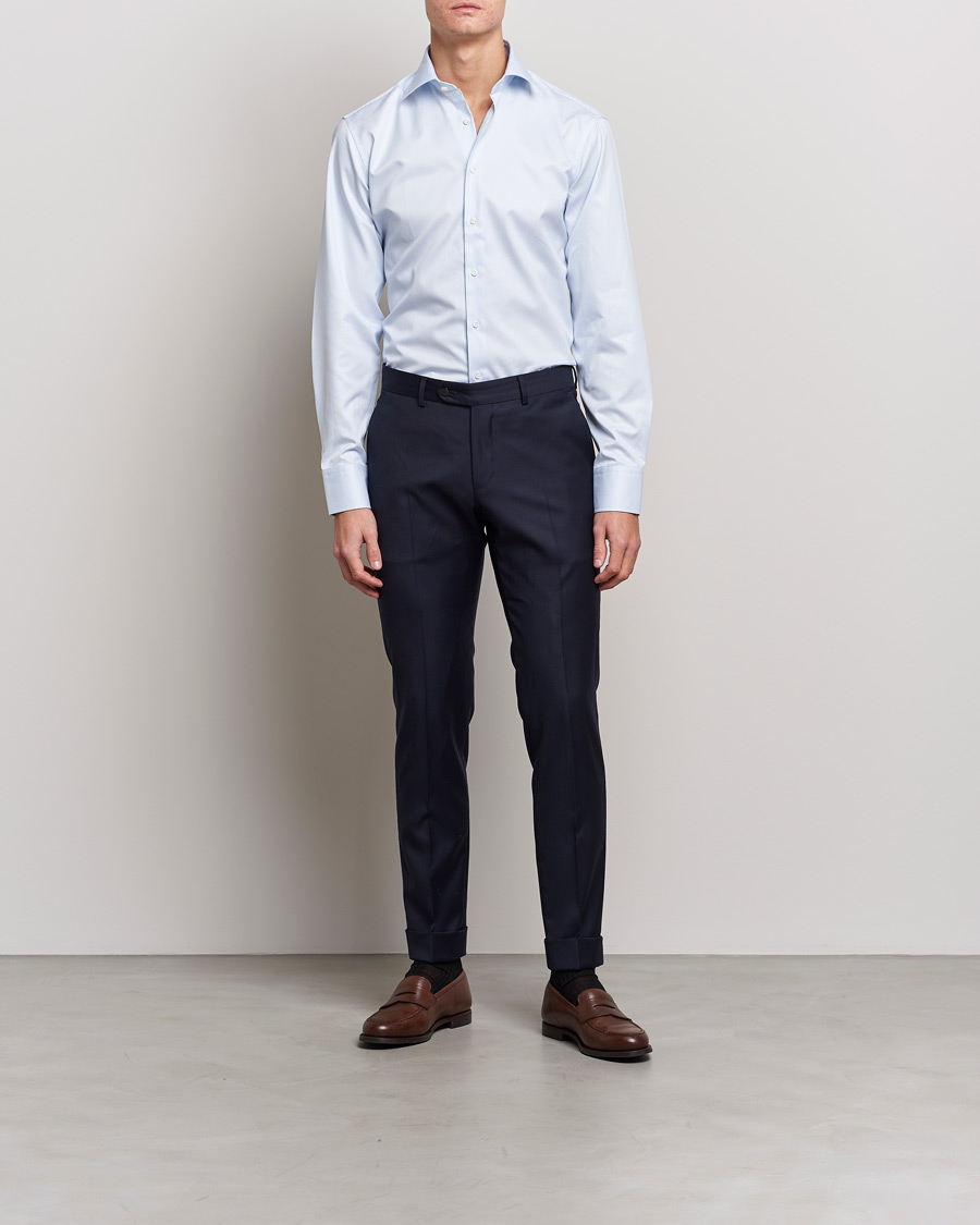 Uomini | Camicie | Stenströms | Fitted Body Thin Stripe Shirt White/Blue