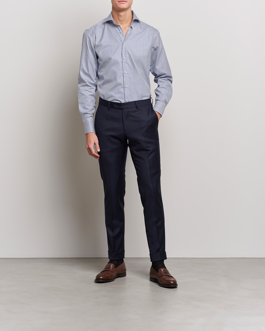 Uomini | Camicie | Stenströms | Fitted Body Stripe Shirt White/Blue