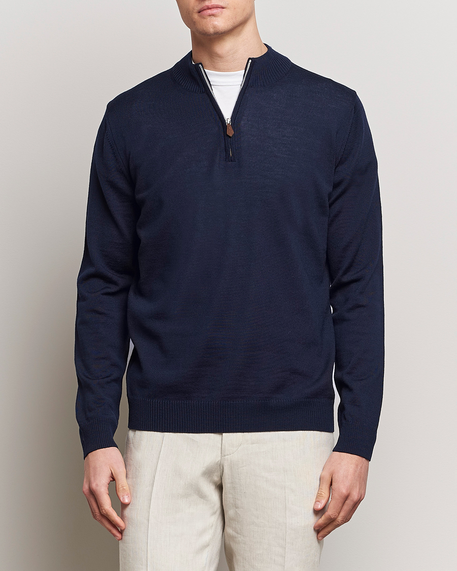 Uomini | Half-zip | Stenströms | Merino Wool Half Zip Navy