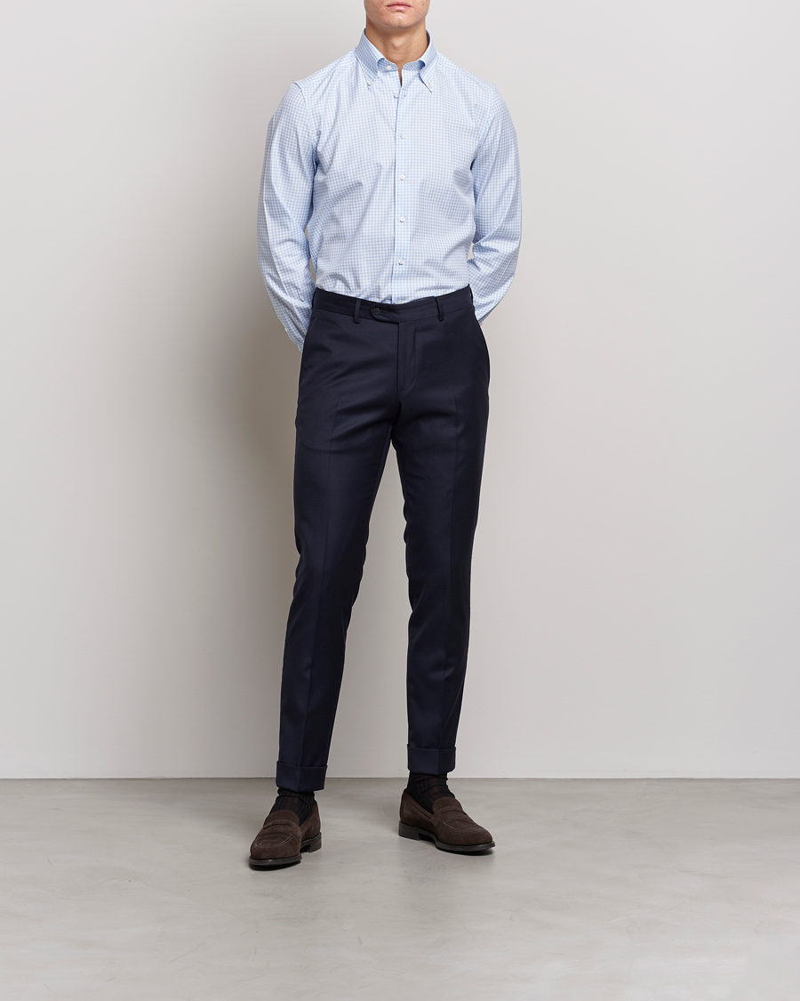 Uomini |  | Stenströms | 1899 Slimline Button Down Check Shirt White/Blue