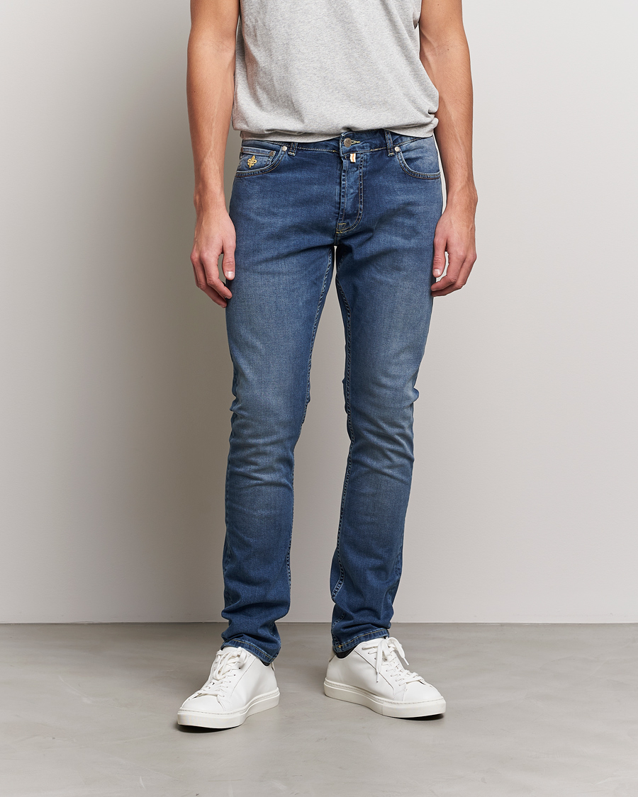 Uomini | Tapered fit | Morris | Steve Satin Stretch Jeans Semi Dark Wash