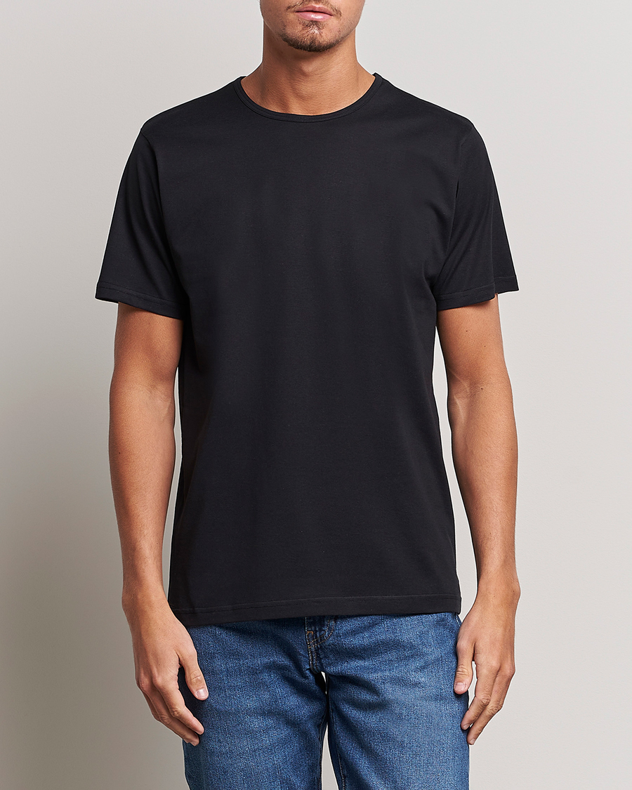 Uomini | Magliette nere | Sunspel | Superfine Cotton Crew Neck Tee Black