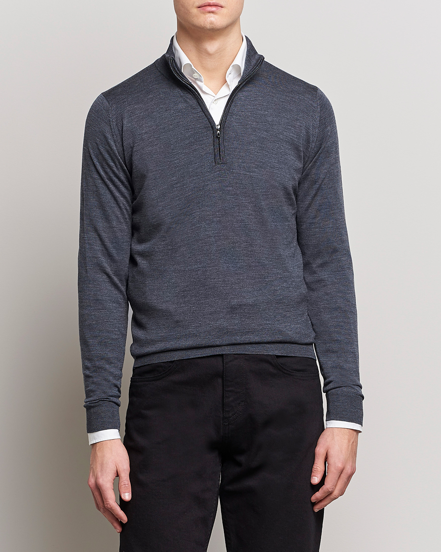 Uomini | Classici senza tempo | John Smedley | Barrow Extra Fine Merino Half Zip Charcoal