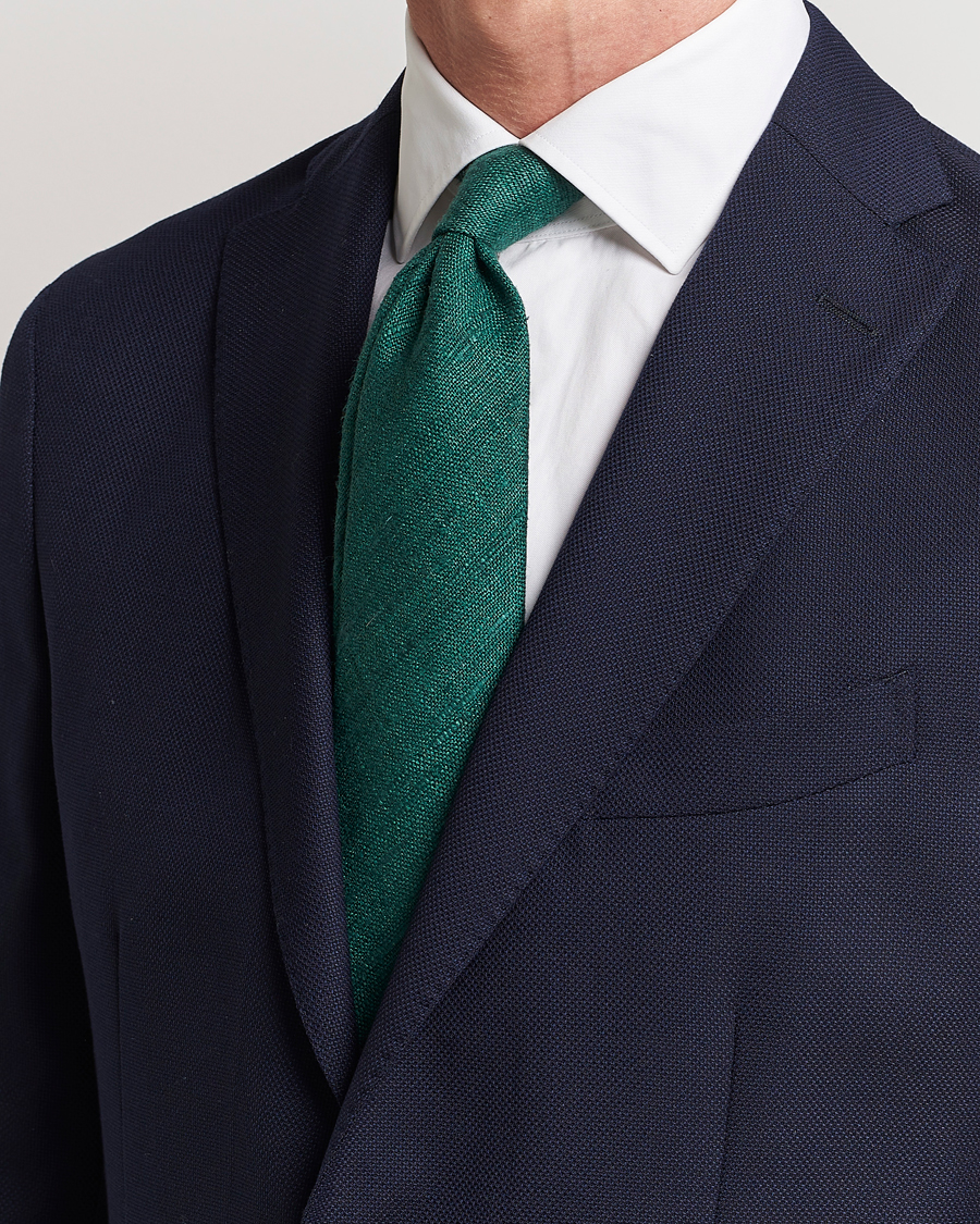 Uomini | Accessori | Drake\'s | Silk Tussah Handrolled Tie Green