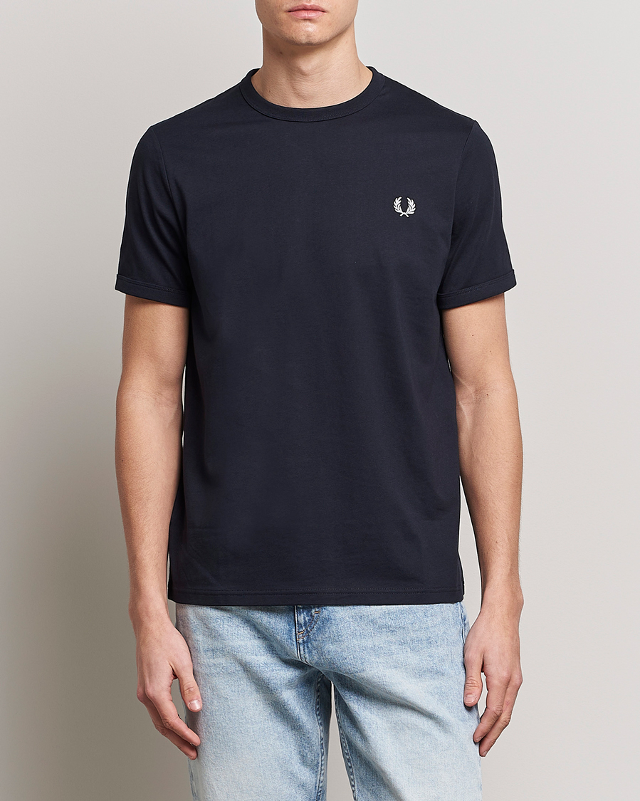 Uomini | Best of British | Fred Perry | Ringer Crew Neck Tee Navy