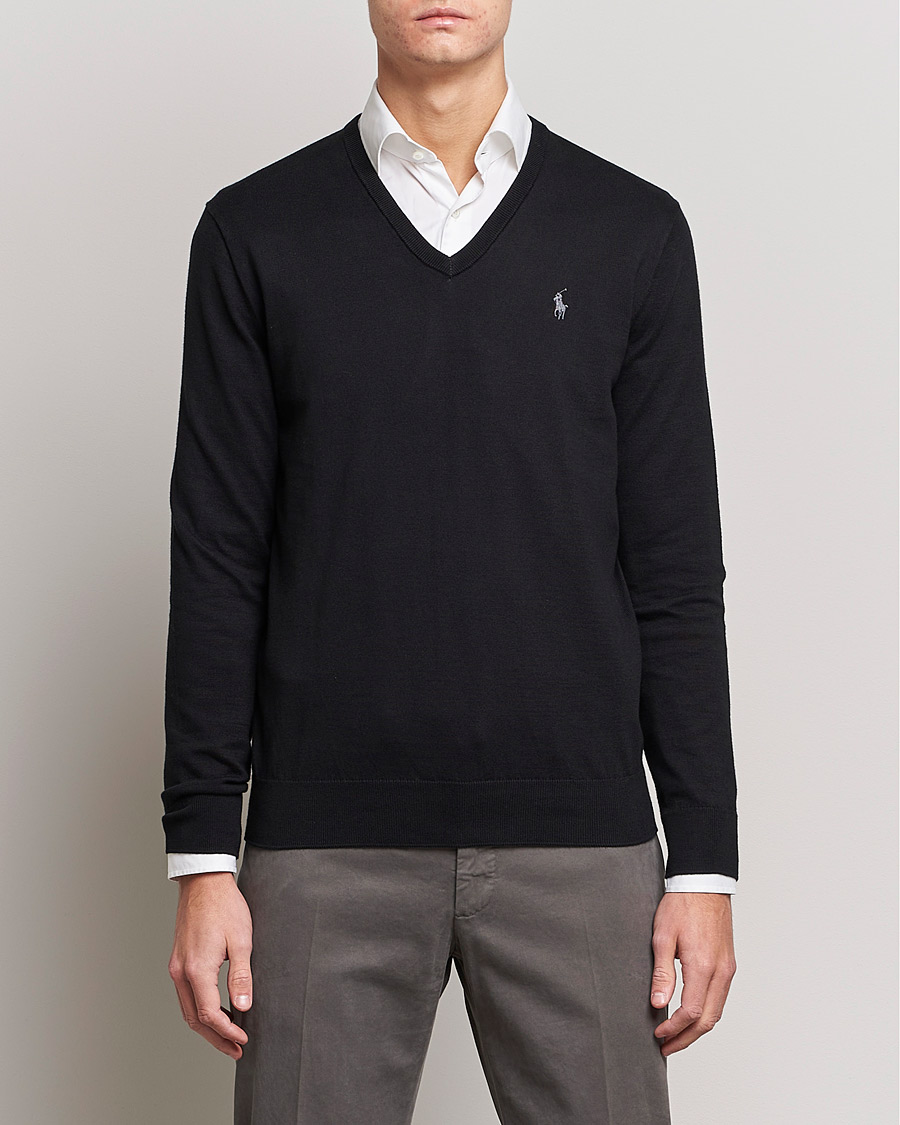 Uomini |  | Polo Ralph Lauren | Pima Cotton V-neck Pullover Polo Black