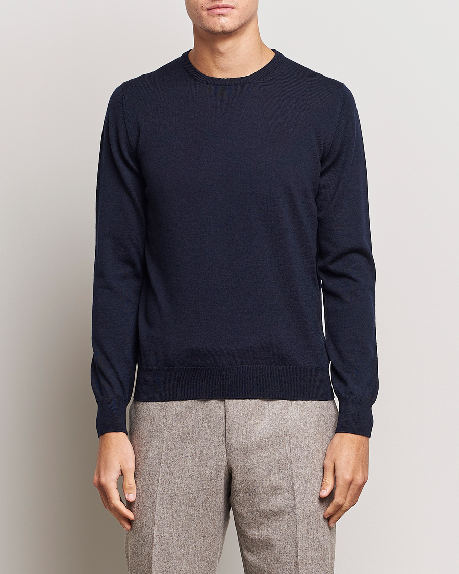 Uomini |  | Gran Sasso | Merino Fashion Fit Crew Neck Pullover Navy