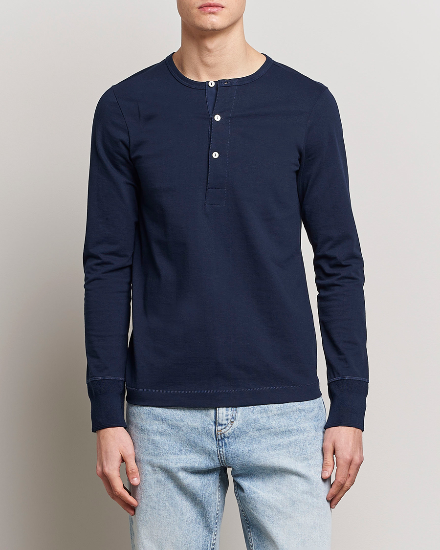 Uomini | Reparti | Merz b. Schwanen | Classic Organic Cotton Henley Sweater Ink Blue