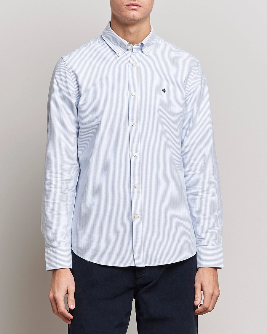 Uomini | Camicie oxford | Morris | Oxford Striped Button Down Cotton Shirt Light Blue