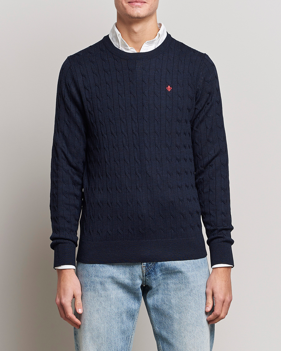 Uomini |  | Morris | Merino Cable O-Neck Navy