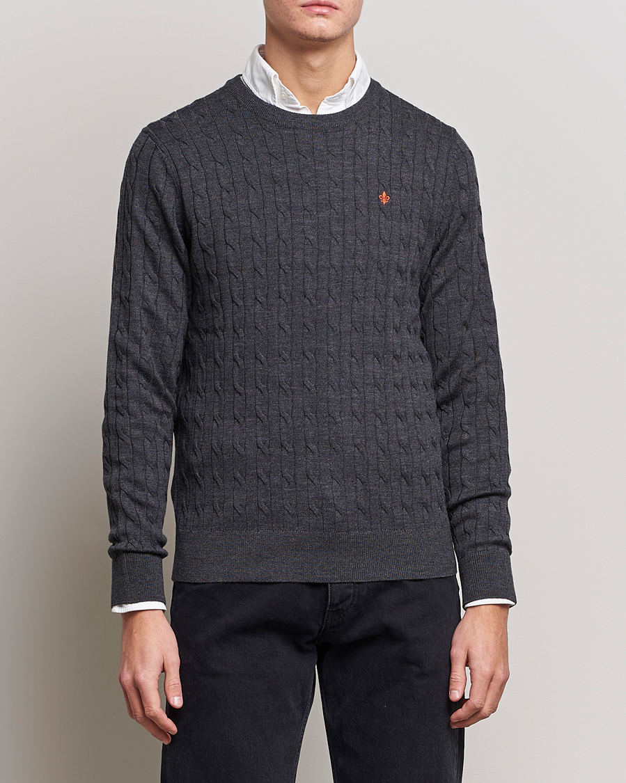 Uomini | Maglieria | Morris | Merino Cable O-Neck Grey