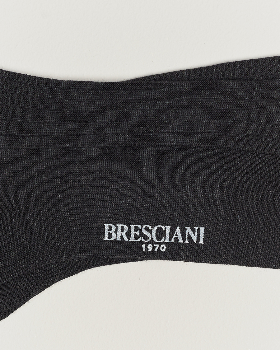 Uomini | Calzini di lana merino | Bresciani | Wool/Nylon Ribbed Short Socks Anthracite