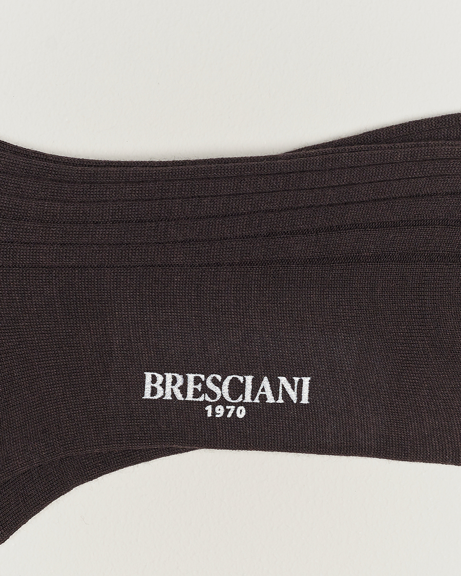 Uomini | Calzini di lana merino | Bresciani | Wool/Nylon Ribbed Short Socks Brown