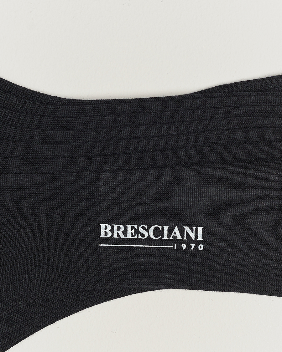 Uomini | Calzini di lana merino | Bresciani | Wool/Nylon Ribbed Short Socks Black